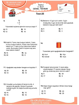 ilkokul 1. Sınıf Genel Tekrar Testleri 